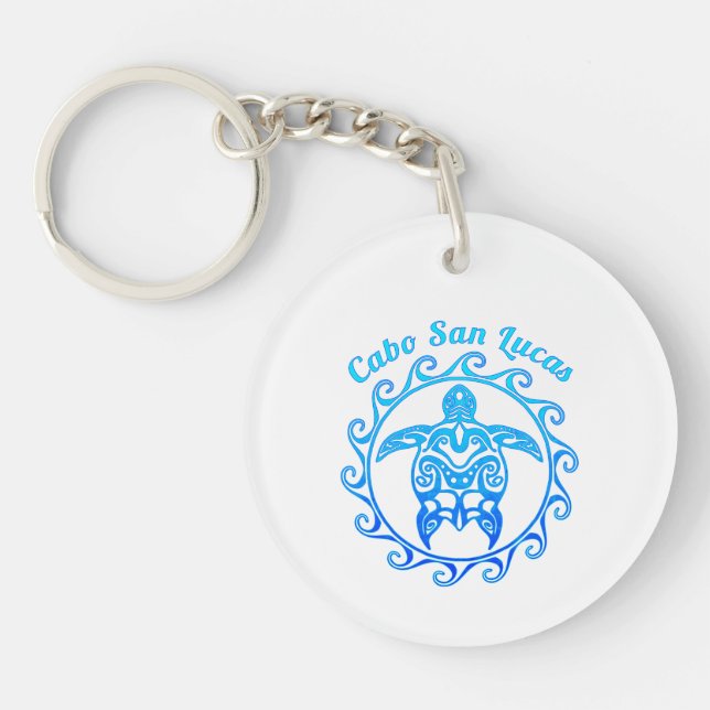 Ocean Blue Tribal Turtle Cabo San Lucas Keychain (Front)