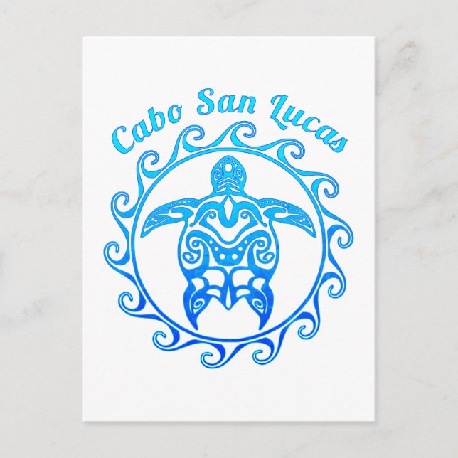 Ocean Blue Tribal Turtle Cabo San Lucas Postcard (Front)