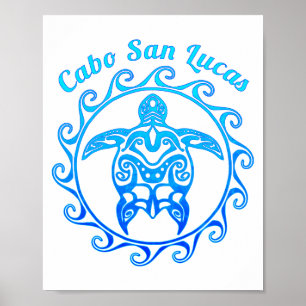 Ocean Blue Tribal Turtle Cabo San Lucas Poster