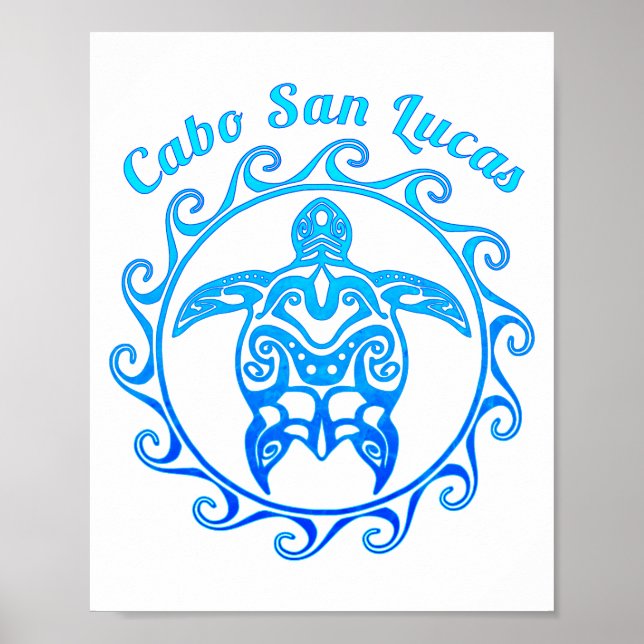Ocean Blue Tribal Turtle Cabo San Lucas Poster (Front)