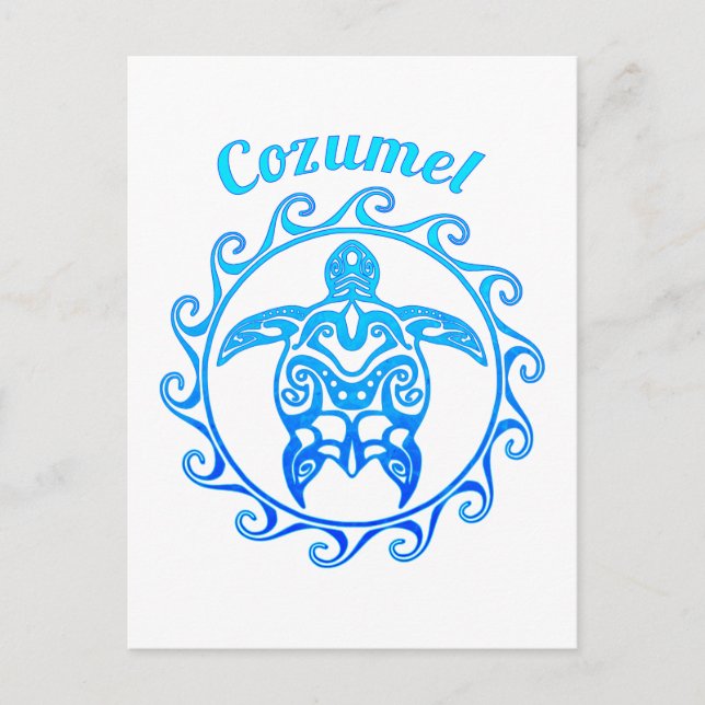 Ocean Blue Tribal Turtle Cozumel Postcard (Front)