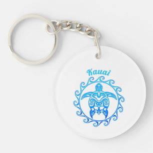 Ocean Blue Tribal Turtle Kauai Keychain