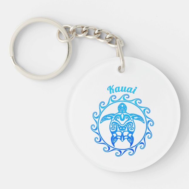 Ocean Blue Tribal Turtle Kauai Keychain (Front)
