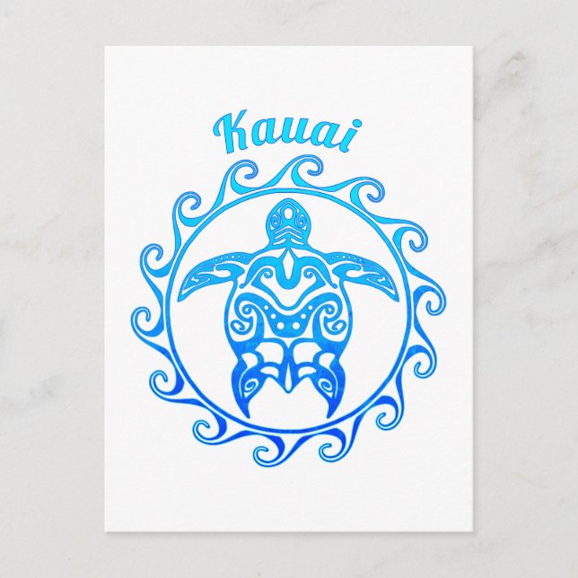 Ocean Blue Tribal Turtle Kauai Postcard (Front)