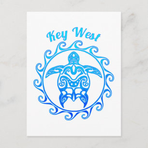 Ocean Blue Tribal Turtle Key West Postcard