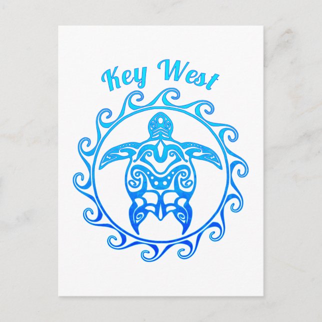 Ocean Blue Tribal Turtle Key West Postcard (Front)
