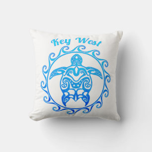 Ocean Blue Tribal Turtle Key West Throw Pillow