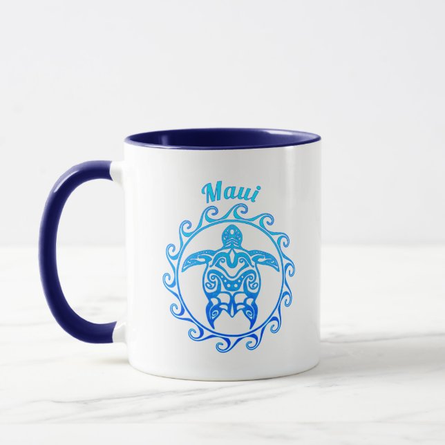 Ocean Blue Tribal Turtle Maui Mug (Left)