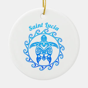Ocean Blue Tribal Turtle Saint Lucia Ceramic Ornament