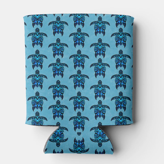 Ocean Blue Tribal Turtles Can Cooler (Back)