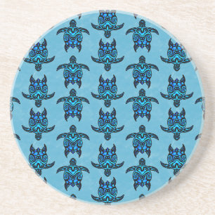 Ocean Blue Tribal Turtles Coaster