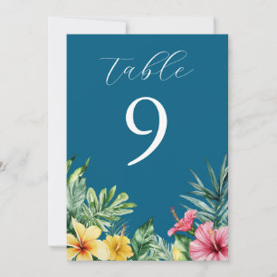 Ocean Blue Tropical Flowers Greenery Table Number