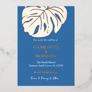 Ocean Blue Tropical Monstera Leaf Wedding