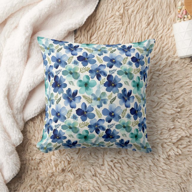 Ocean Blue Tulip Waves Throw Pillow (Blanket)