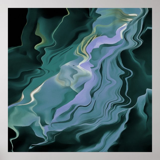 Ocean Blue Turbulence Acrylic Pour Abstract Art Poster (Front)