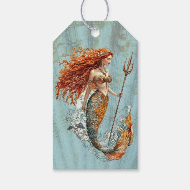 Ocean Blue Vintage Mermaid Gift Tag (Front)
