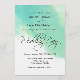 Ocean Blue Watercolor and Calligraphy Wedding Invitation