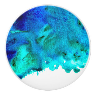Ocean blue watercolor art beach vibe ceramic knob