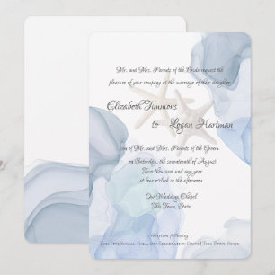 Ocean Blue Watercolor Beach Wedding Invitation