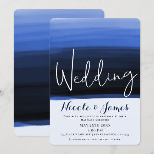 Ocean Blue Watercolor Modern Glam Wedding Invitation