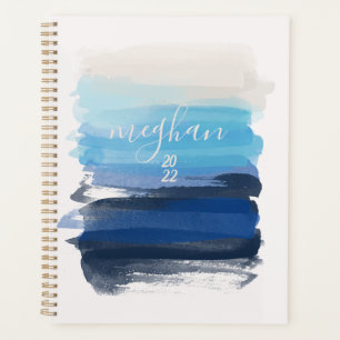 Ocean Blue Watercolor Monogram Script Planner