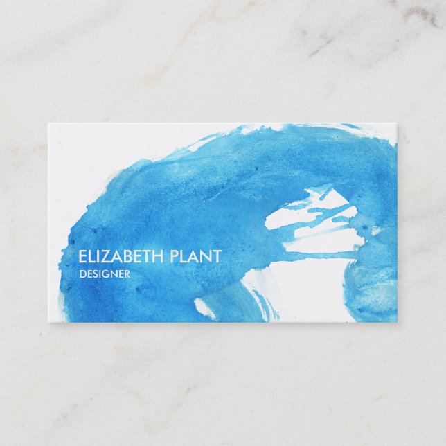 Ocean Blue Watercolor Splatter Business Card (Front)