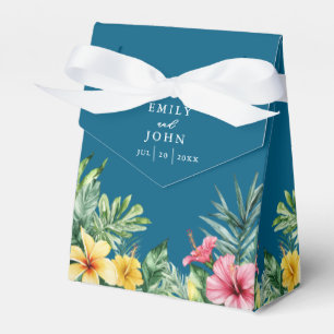 Ocean Blue Watercolor Tropical Floral Wedding Favor Box