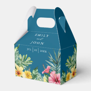 Ocean Blue Watercolor Tropical Floral Wedding Favor Box