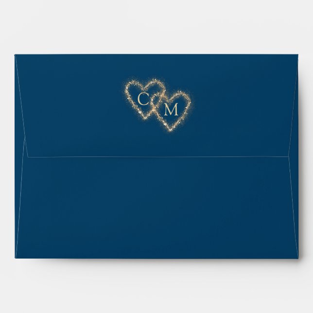 Ocean Blue Watercolor Waves With Monogram Wedding Envelope (Back (Top Flap))