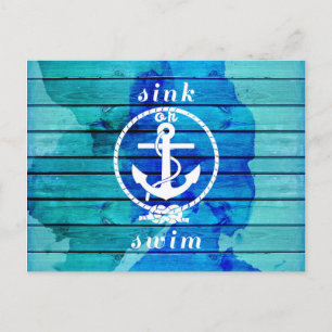 Ocean Blue Watercolor Wood and Anchor Quote Postcard