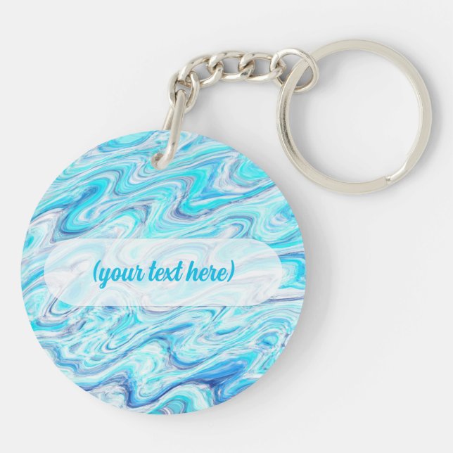 Ocean Blue Wave Marble Texture Abstract Liquid Keychain (Back)