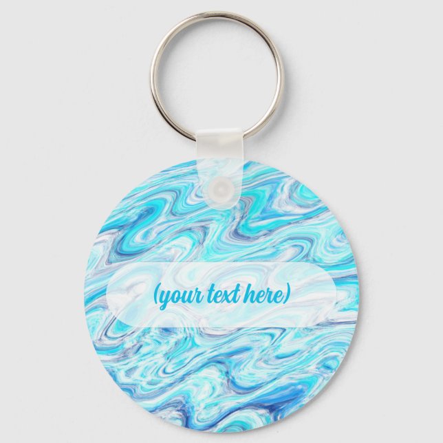 Ocean Blue Wave Marble Texture Abstract Liquid Keychain (Front)