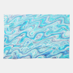 Ocean Blue Wave Marble Texture Abstract Liquid Kitchen Towel