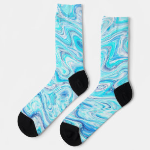Ocean Blue Wave Marble Texture Abstract Liquid Socks