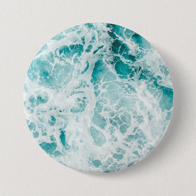 Ocean Blue Waves 3 Inch Round Button (Front)