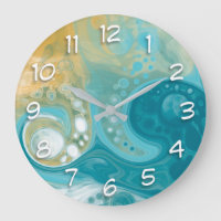 Ocean Blue Waves and Sandy Brown Fluid Art