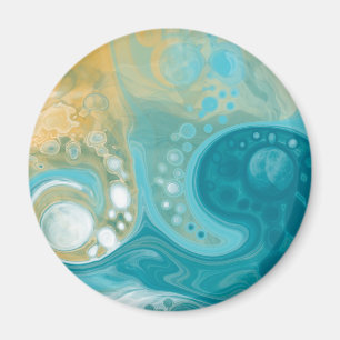 Ocean Blue Waves and Sandy Brown Fluid Art   Magnet
