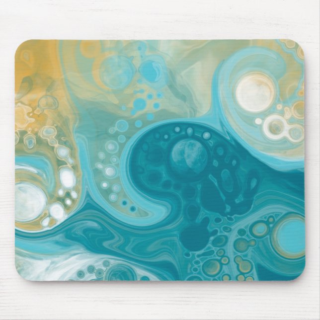 Ocean Blue Waves and Sandy Brown Fluid Art  Mouse Pad (Front)