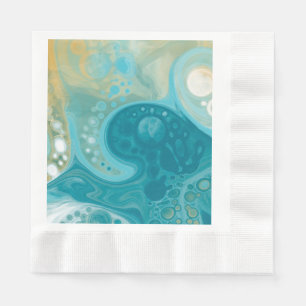 Ocean Blue Waves and Sandy Brown Fluid Art   Napkin