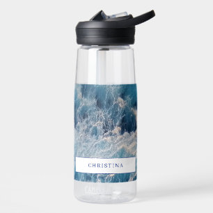Ocean Blue Waves Bath Custom Name Water Bottle