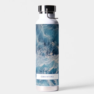 Ocean Blue Waves Bath Custom Name Water Bottle