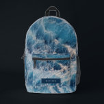 Ocean Blue Waves Personalized Name School Printed Backpack<br><div class="desc">Crashing ocean blue waves creating natures patterns. Summer beach vibes in Hawaii, the Mediterranean and other seaside destinations. Perfect backpack design or gift for a special occasion.</div>