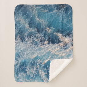 Ocean Blue Waves Sherpa Blanket