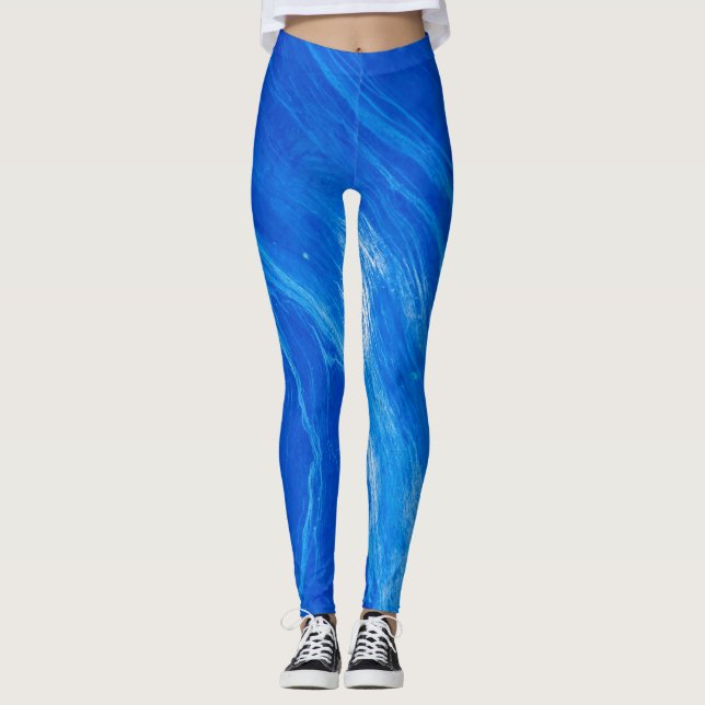 Ocean Blue Waves Summer Time Leggings (Front)
