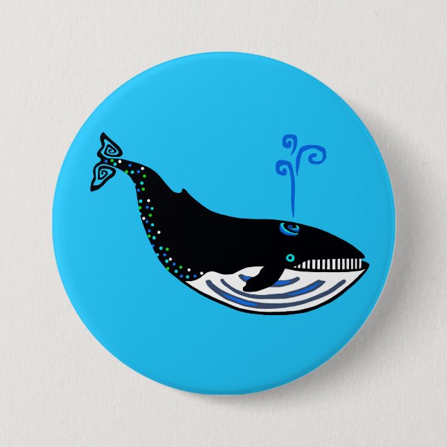 Ocean Blue WHALE - Endangered animal - 3 Inch Round Button (Front)