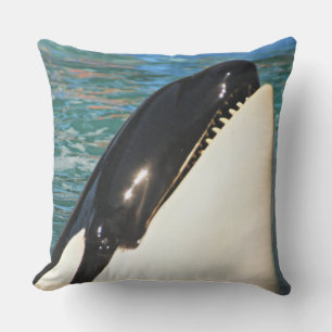 Ocean Blue Whale Peek Moment Throw Pillow
