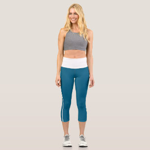 Ocean Blue & White High Waisted  Capri Leggings