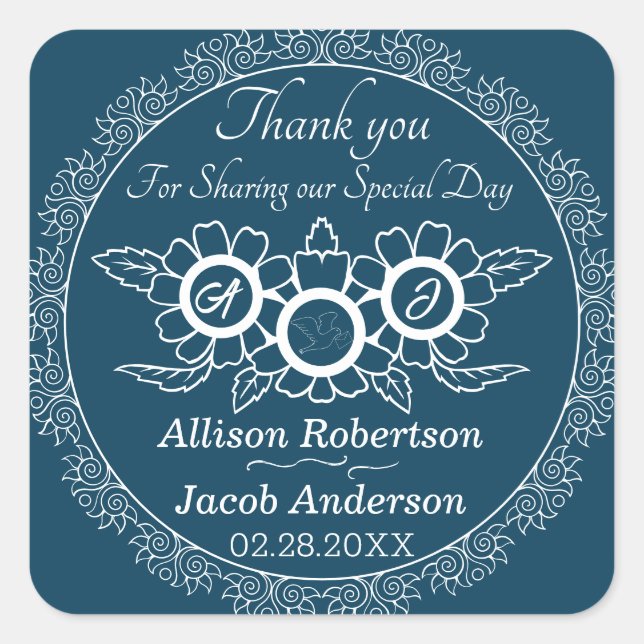 Ocean Blue & White Wedding classic round sticker (Front)