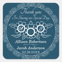 Ocean Blue & White Wedding classic round sticker