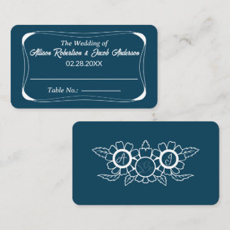Ocean Blue & White Wedding Table Number place card